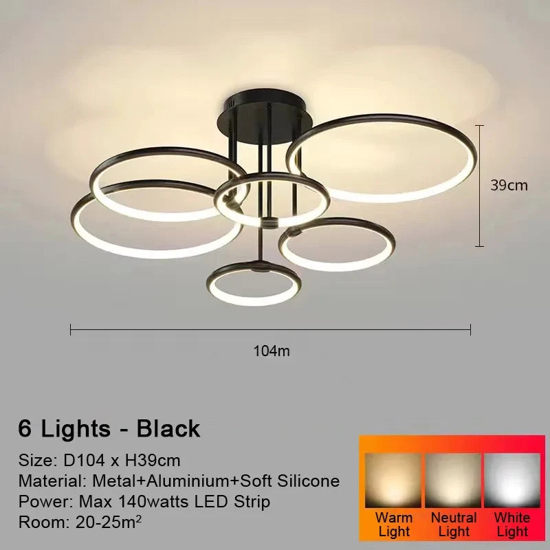 Luxury Ring LED Ceiling Lamp Modern Gold Villa Living Room Light Home Decor Bedroom Dining Room Pendant Light Kitchen Chandelier