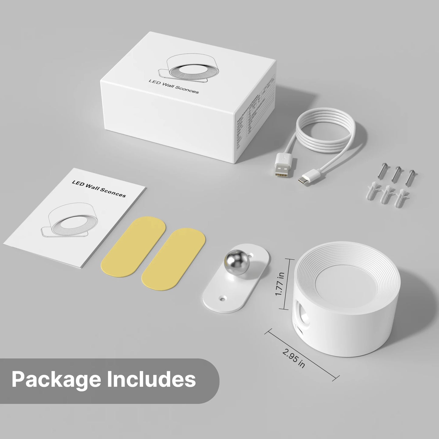 LED Indoor Wall Lamps with 2000Mah Rechargeable Battery 360 Rotation Wall Light Adjustable Modern Nordic Fixtures Bedroom Decor