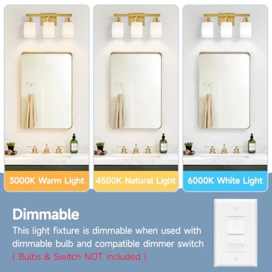 Bathroom Vanity Light Modern Bathroom Light Fixtures with Square Frosted Glass Wall Lamp Sconces for Mirror Bedroom Living Room