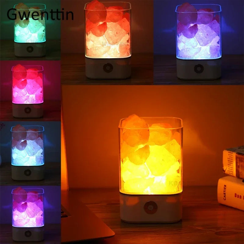 Crystal Natural Himalayan Salt Lamp Rechargeable Led Night Light Lava Table for Bedroom Bedside Lighting Fixture Christmas Decor
