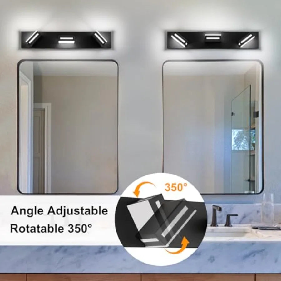 LED Modern Bathroom Light Fixtures 3-Light Matte Vanity Lights for Bathroom Lighting Fixtures over Mirror 6000K Cool White 350°