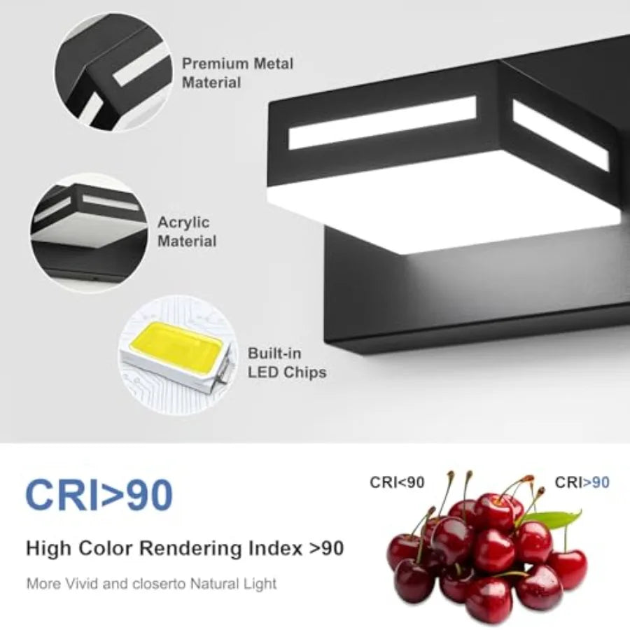LED Modern Bathroom Light Fixtures 3-Light Matte Vanity Lights for Bathroom Lighting Fixtures over Mirror 6000K Cool White 350°