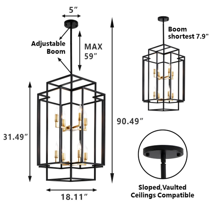 8-Lights Lantern Tiered Pendant Light Fixtures 31.5" Farmhouse Hanging Chandelier for Dining Room Living Room Island Kitchen