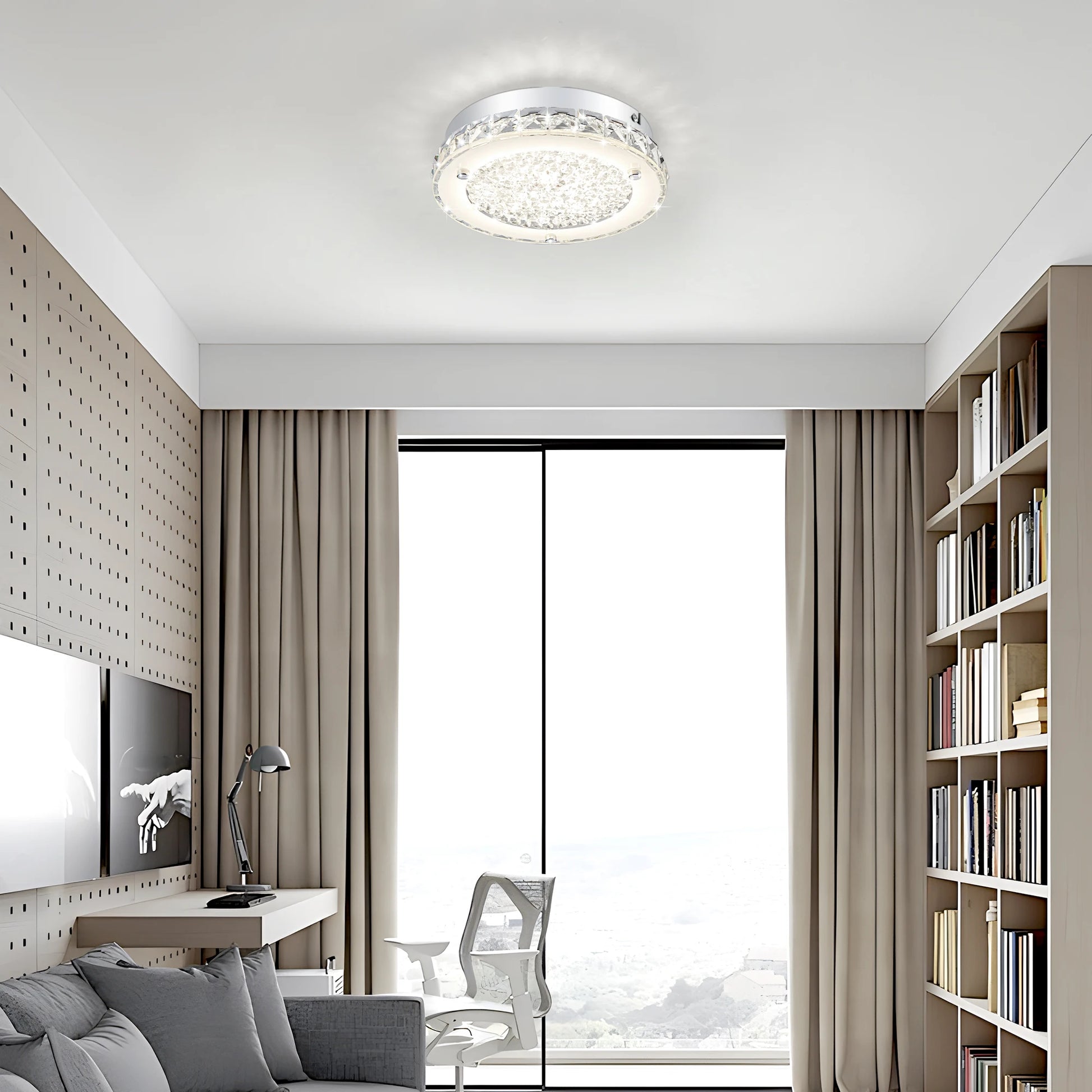 Crystal Ceiling Light Fixture 3000/4000/5000K Flush Mount Crystal Chandelier Kitchen Light Fixture for Bedroom, Bathroom ,Closet