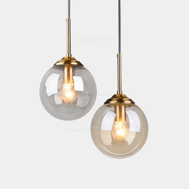 Nordic Modern Gray Glass Ball Island Pendant Lights Vintage Mirror beside Bedroom Lamp Living Room Decor for Home Light Fixtures