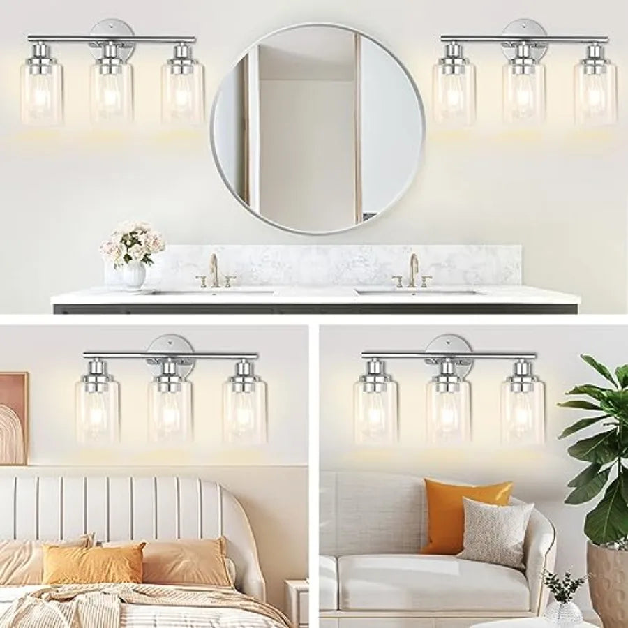 Bathroom Light Fixtures Vanity Light Silver 3 Light Modern Wall Sconces Lighting Bathroom Lights with Clear Glass Shades Bath W