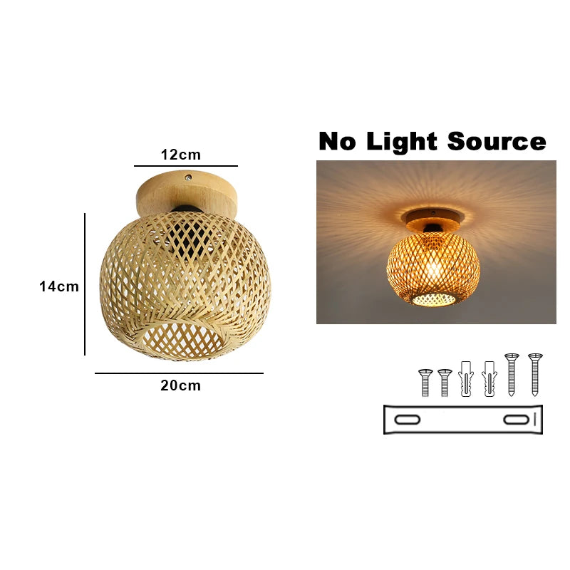 Retro Bamboo Woven Ceiling Light Aisle Restaurant Living Room Dining Room E27 Woven Lamps Home Decorative Fixtures Ceiling Lamp