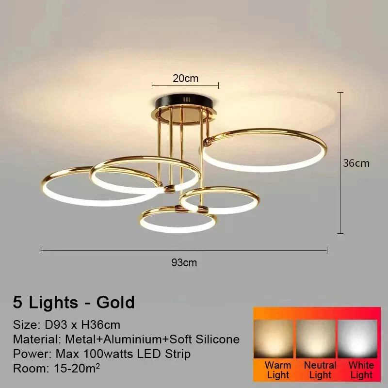 Luxury Ring LED Ceiling Lamp Modern Gold Villa Living Room Light Home Decor Bedroom Dining Room Pendant Light Kitchen Chandelier