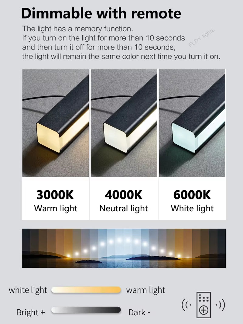 Modern LED Chandelier Black Kitchen Island Pendant Light Fixtures Linear Pendant Lighting with Dining Rooms Living Room