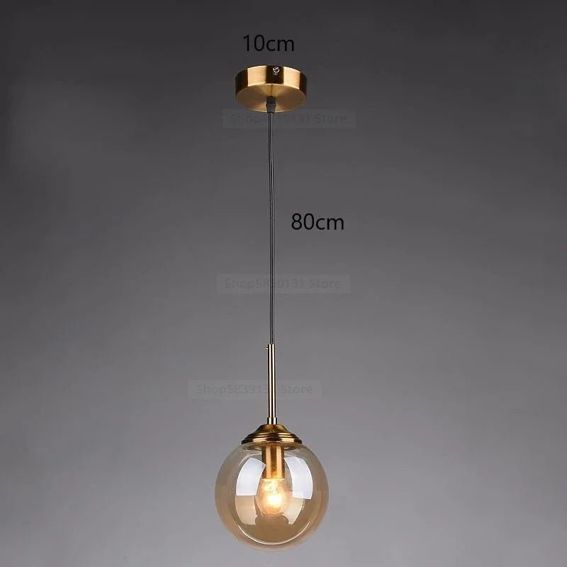 Nordic Modern Gray Glass Ball Island Pendant Lights Vintage Mirror beside Bedroom Lamp Living Room Decor for Home Light Fixtures