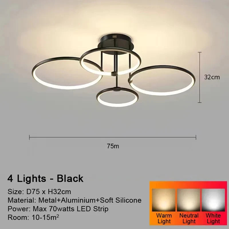 Luxury Ring LED Ceiling Lamp Modern Gold Villa Living Room Light Home Decor Bedroom Dining Room Pendant Light Kitchen Chandelier