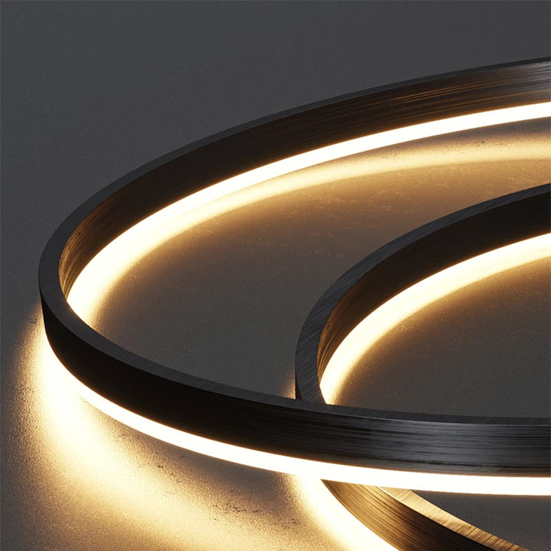 LED Pendant Light, Minimalist Modern Home Lighting, Brushed Ring Ceiling, Dining Room Pendant Light, Gold and Black Frame Light