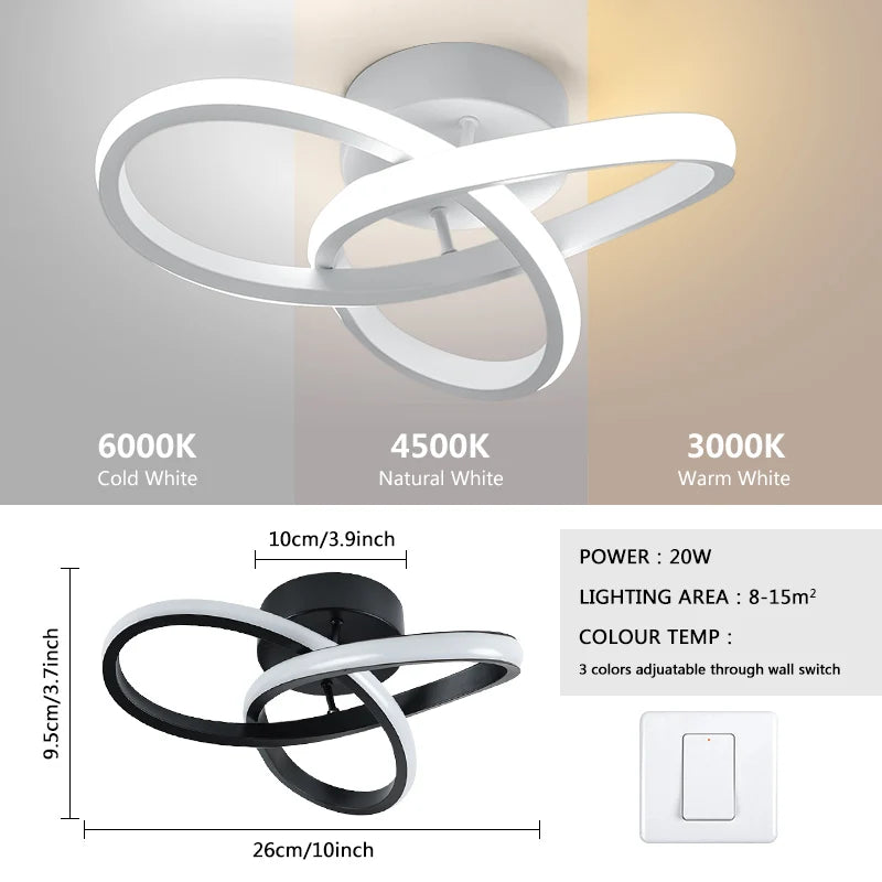 Household LED Chandelier Three Colors Lamp Modern Style Ceiling Lamp Bedroom Light Surface Installation 220V Dining Room Lamp