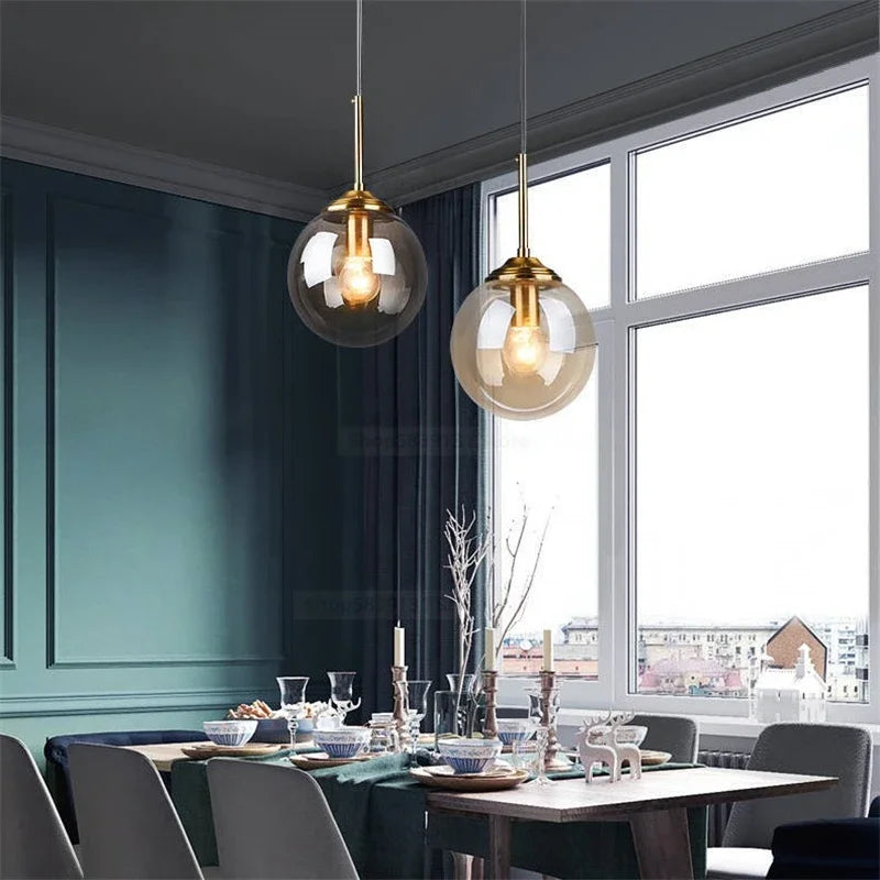 Nordic Modern Gray Glass Ball Island Pendant Lights Vintage Mirror beside Bedroom Lamp Living Room Decor for Home Light Fixtures