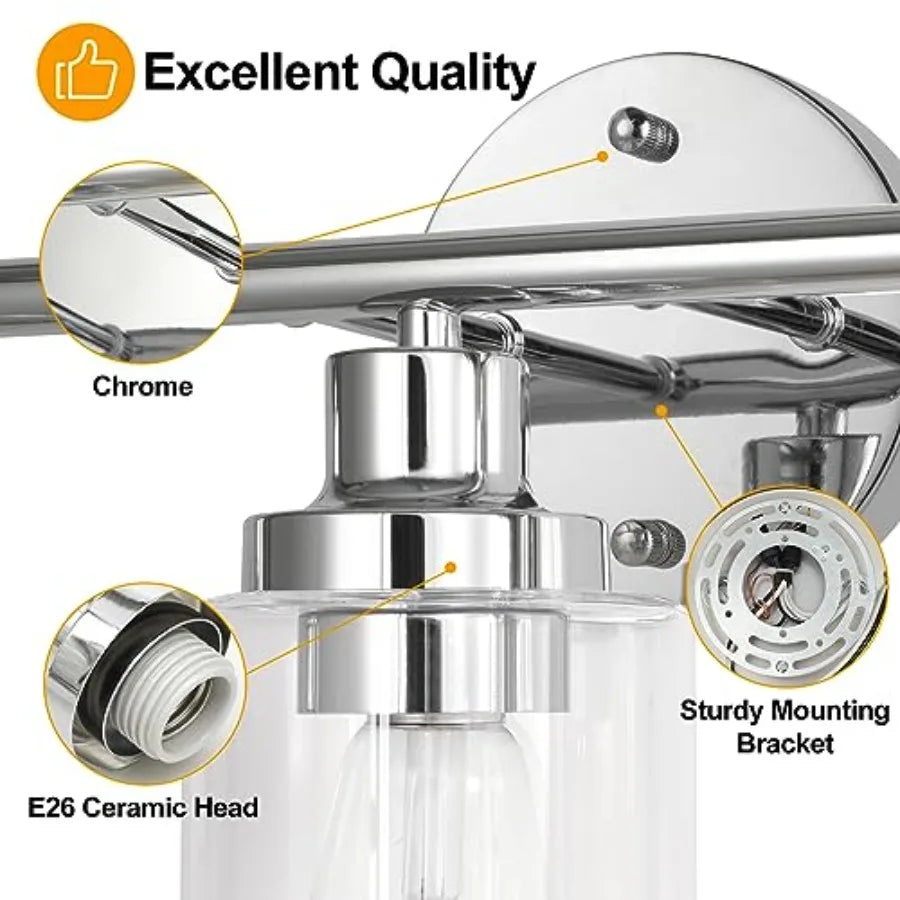 Bathroom Light Fixtures Vanity Light Silver 3 Light Modern Wall Sconces Lighting Bathroom Lights with Clear Glass Shades Bath W