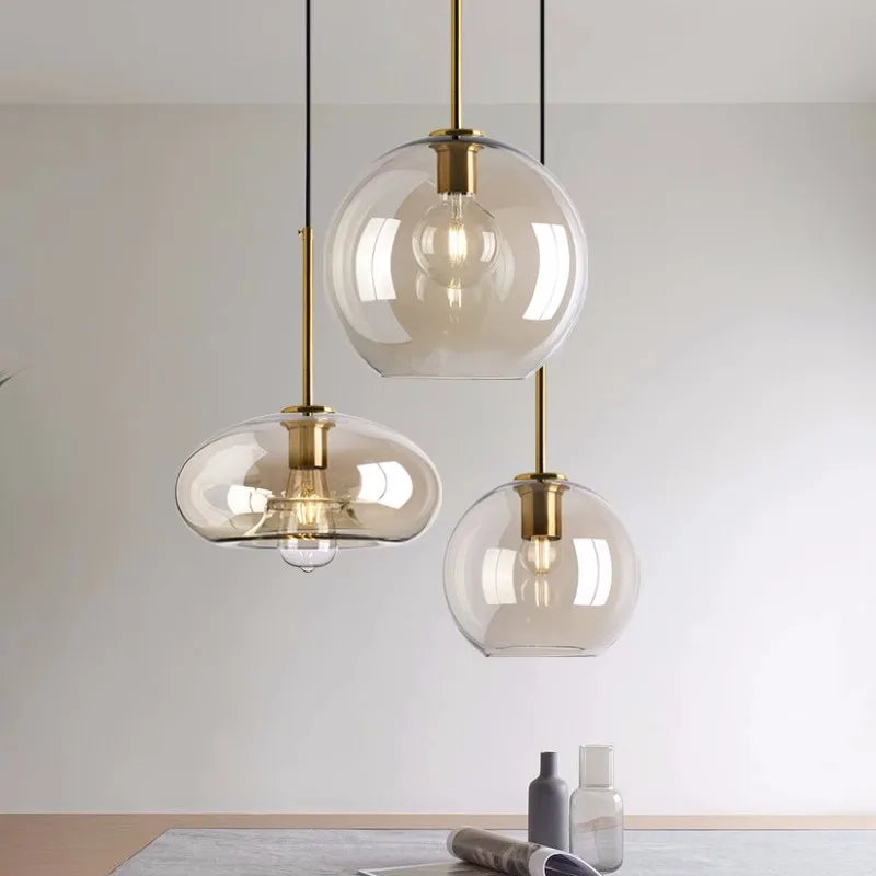 Modern Nordic Hanging Loft Glass Lustre Pendant Light Industrial Decor Lights Fixtures E27/E26 for Kitchen Restaurant Lamp