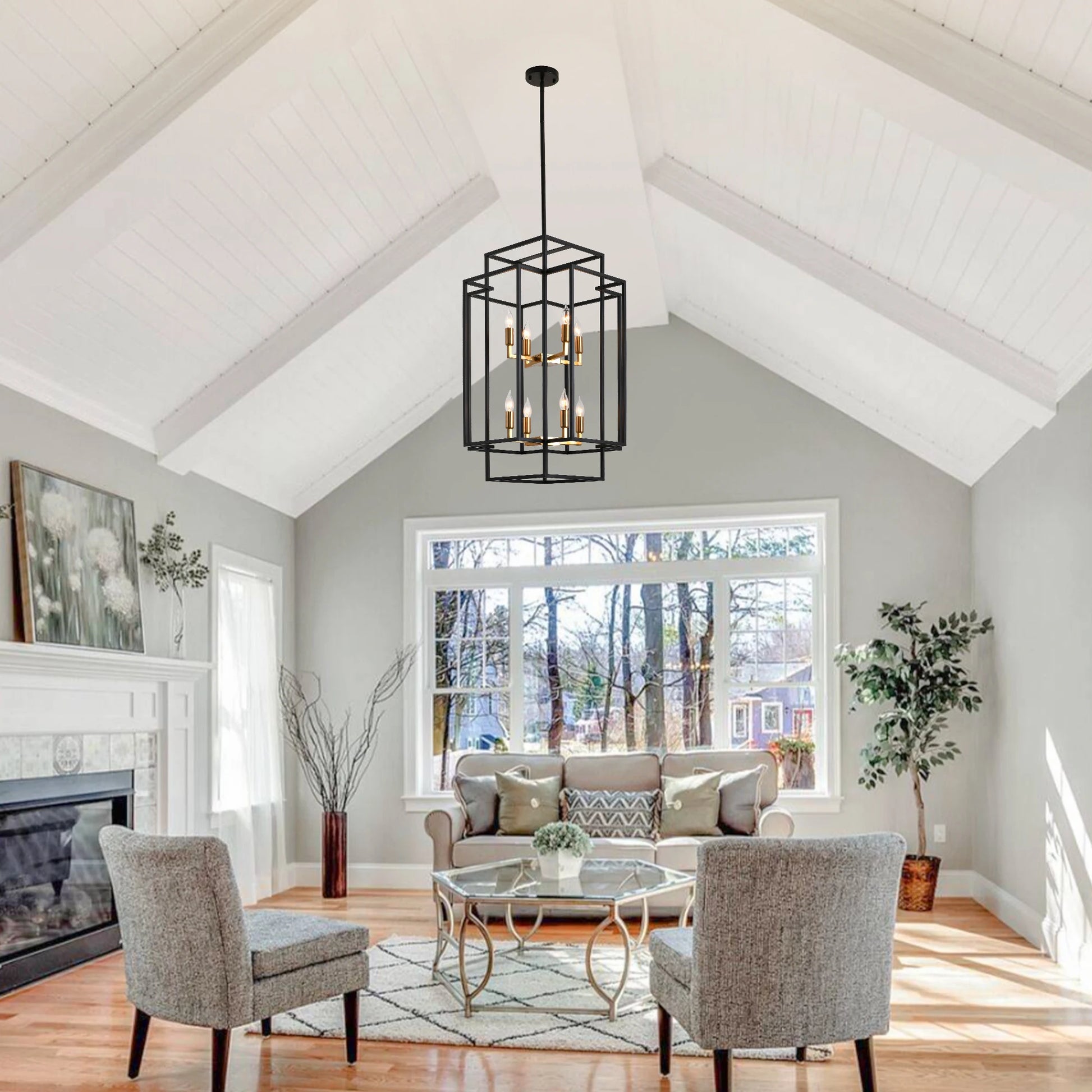 8-Lights Lantern Tiered Pendant Light Fixtures 31.5" Farmhouse Hanging Chandelier for Dining Room Living Room Island Kitchen