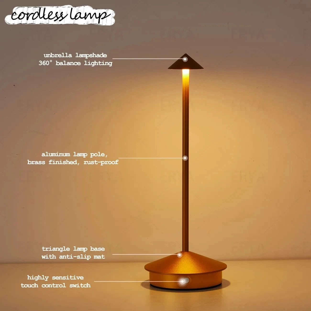 Cordless Table Lamp Portable LED Desk Lamp Mordern Rechargeable Nightstand Lamp in Aluminum Dimmable Table Light Indoor Outdoor