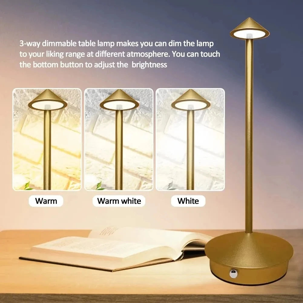 Cordless Table Lamp Portable LED Desk Lamp Mordern Rechargeable Nightstand Lamp in Aluminum Dimmable Table Light Indoor Outdoor
