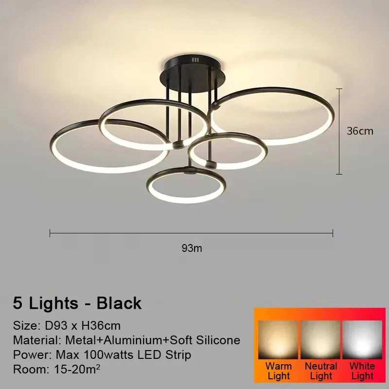 Luxury Ring LED Ceiling Lamp Modern Gold Villa Living Room Light Home Decor Bedroom Dining Room Pendant Light Kitchen Chandelier