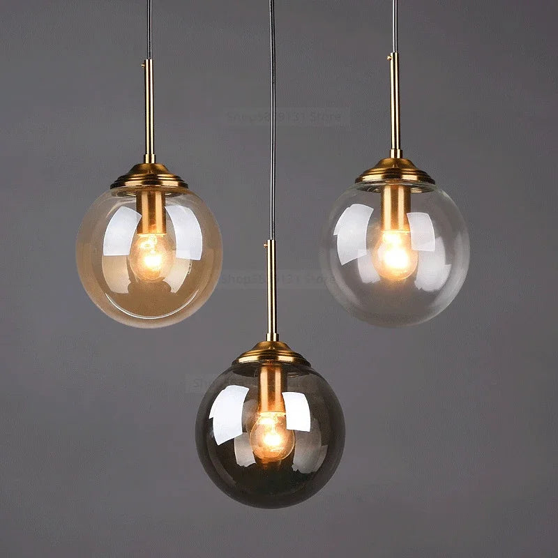 Nordic Modern Gray Glass Ball Island Pendant Lights Vintage Mirror beside Bedroom Lamp Living Room Decor for Home Light Fixtures