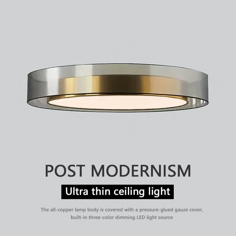 LED Ceiling Light All Copper Modern Living Room Light Nordic Simple Room round Bedroom Decorative Light Ceiling Light