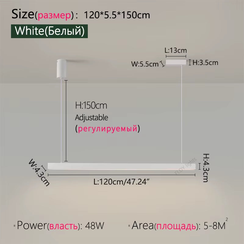 Modern LED Chandelier Black Kitchen Island Pendant Light Fixtures Linear Pendant Lighting with Dining Rooms Living Room