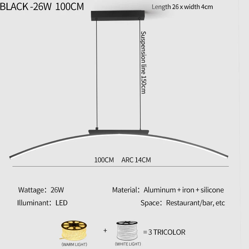 Pendant Lamp Minimalist Curve Hanging Light Adjustable Height LED Dining Energy Saving Light for Kitchen Dining Room Hotel Light