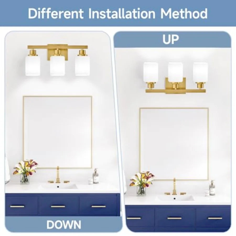 Bathroom Vanity Light Modern Bathroom Light Fixtures with Square Frosted Glass Wall Lamp Sconces for Mirror Bedroom Living Room