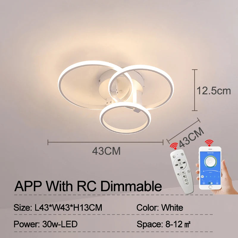 Modern Led Chandelier Lamp RC Dimmable APP Circle Rings for Living Room Bedroom Black/White Ceiling Chandelier Light Fixtures