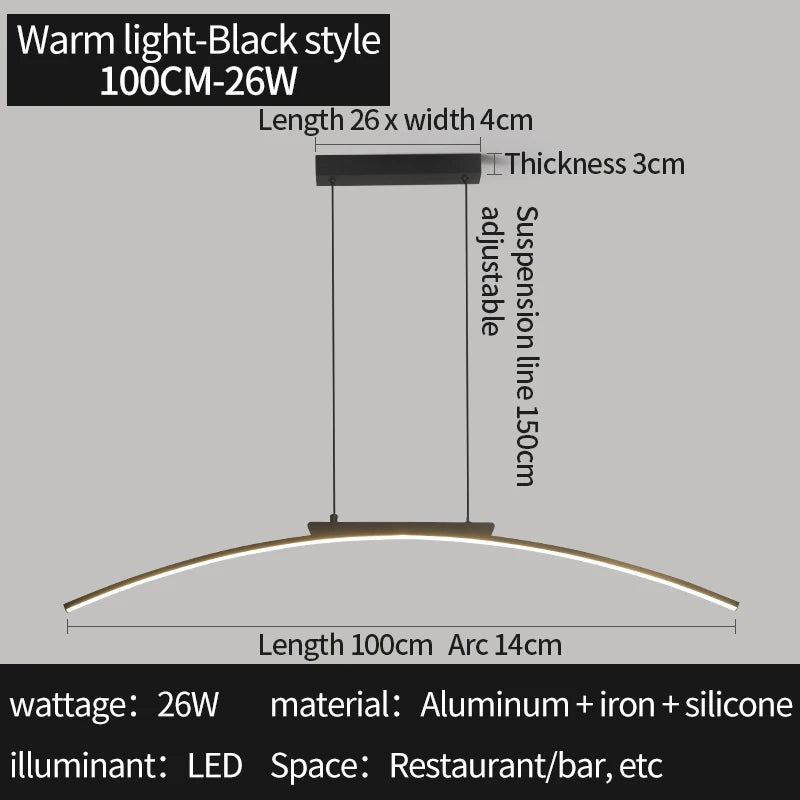 Pendant Lamp Minimalist Curve Hanging Light Adjustable Height LED Dining Energy Saving Light for Kitchen Dining Room Hotel Light