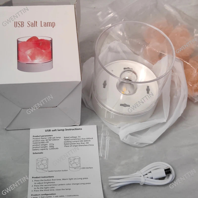 Crystal Natural Himalayan Salt Lamp Rechargeable Led Night Light Lava Table for Bedroom Bedside Lighting Fixture Christmas Decor