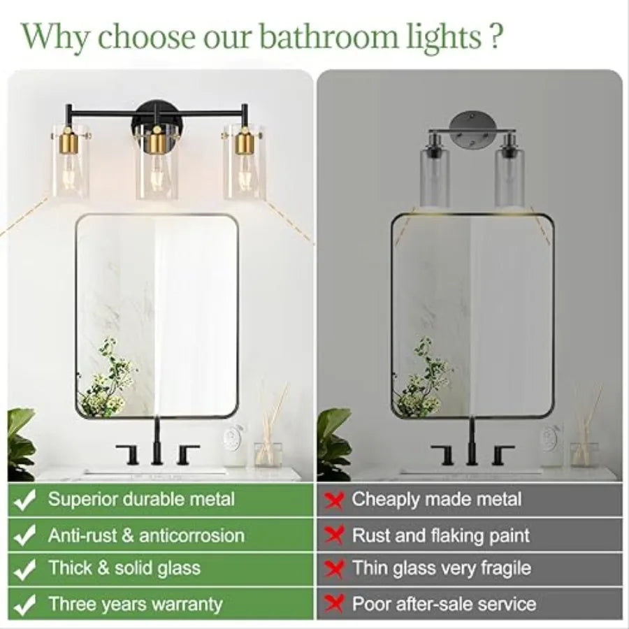 Bathroom Light Fixtures Vanity Light Black Bathroom Lights over Mirror with Clear Glass Shade for Mirror Bedroom Living Room