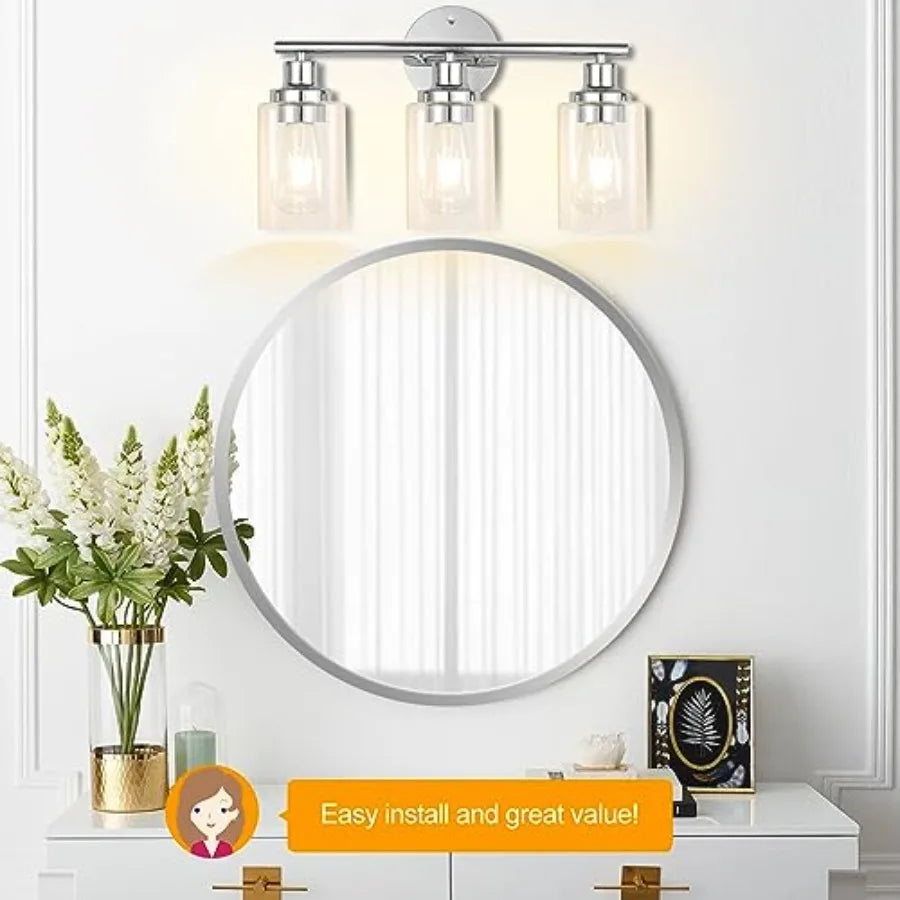 Bathroom Light Fixtures Vanity Light Silver 3 Light Modern Wall Sconces Lighting Bathroom Lights with Clear Glass Shades Bath W