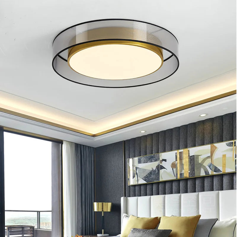 LED Ceiling Light All Copper Modern Living Room Light Nordic Simple Room round Bedroom Decorative Light Ceiling Light