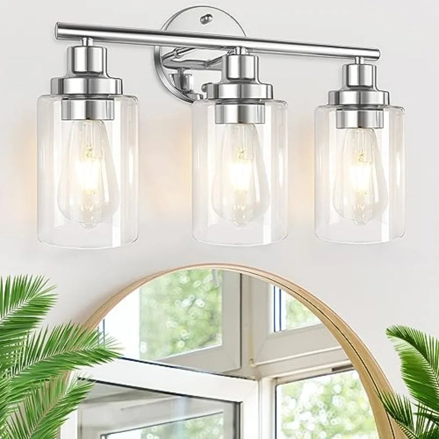 Bathroom Light Fixtures Vanity Light Silver 3 Light Modern Wall Sconces Lighting Bathroom Lights with Clear Glass Shades Bath W