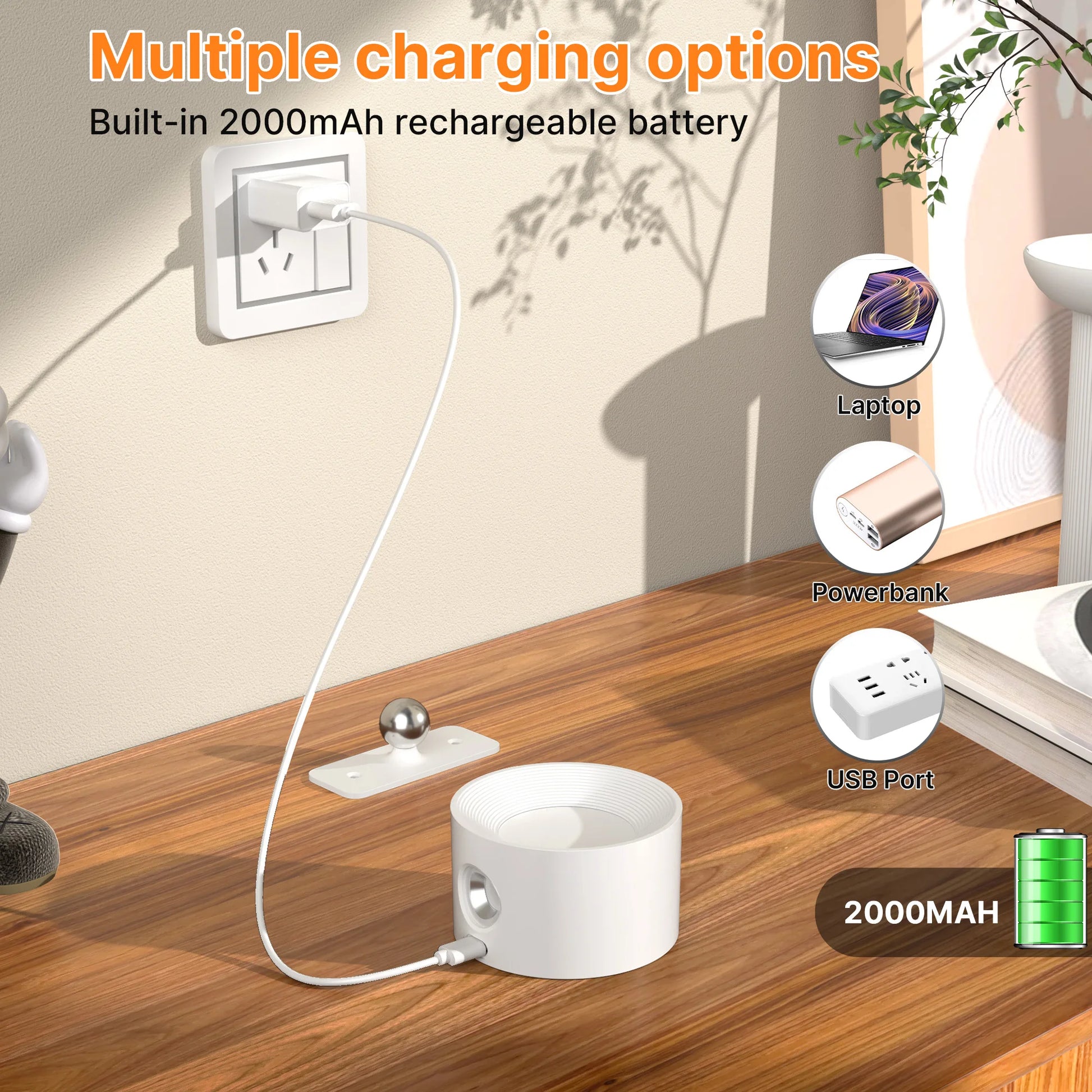 LED Indoor Wall Lamps with 2000Mah Rechargeable Battery 360 Rotation Wall Light Adjustable Modern Nordic Fixtures Bedroom Decor
