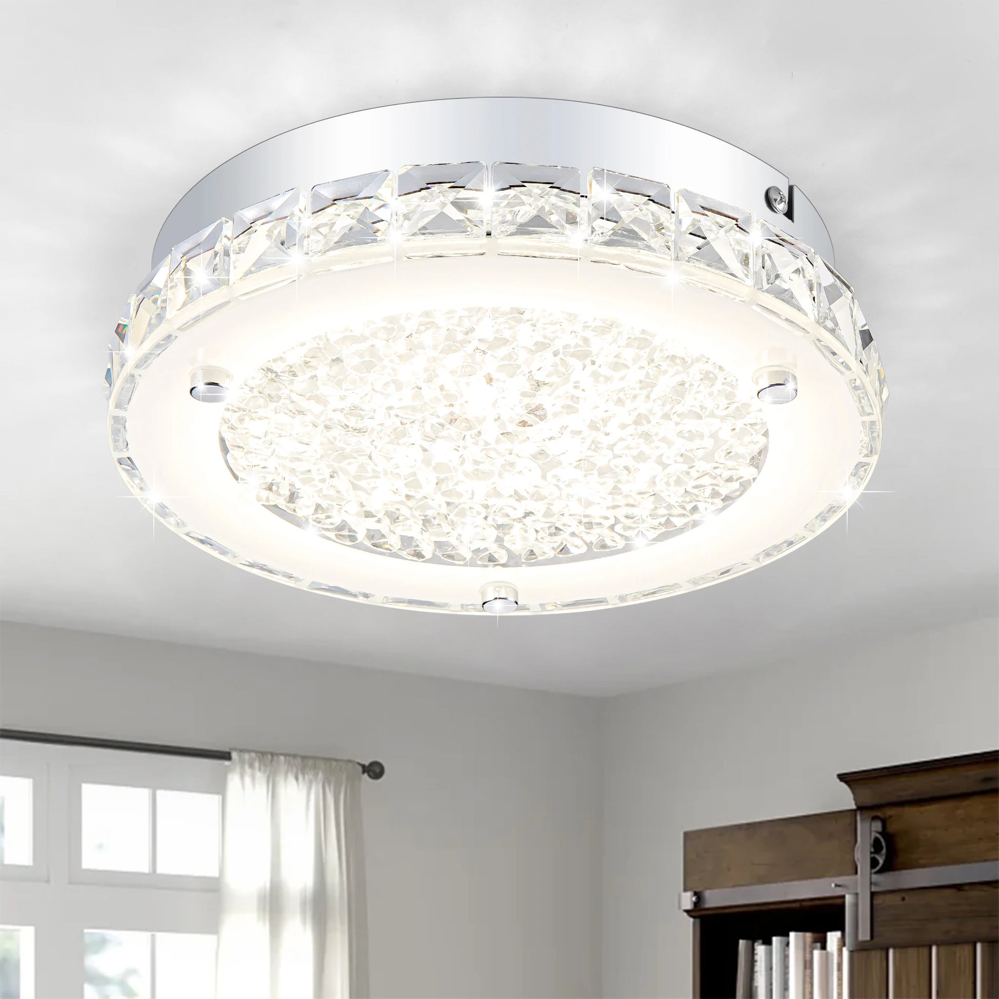 Crystal Ceiling Light Fixture 3000/4000/5000K Flush Mount Crystal Chandelier Kitchen Light Fixture for Bedroom, Bathroom ,Closet