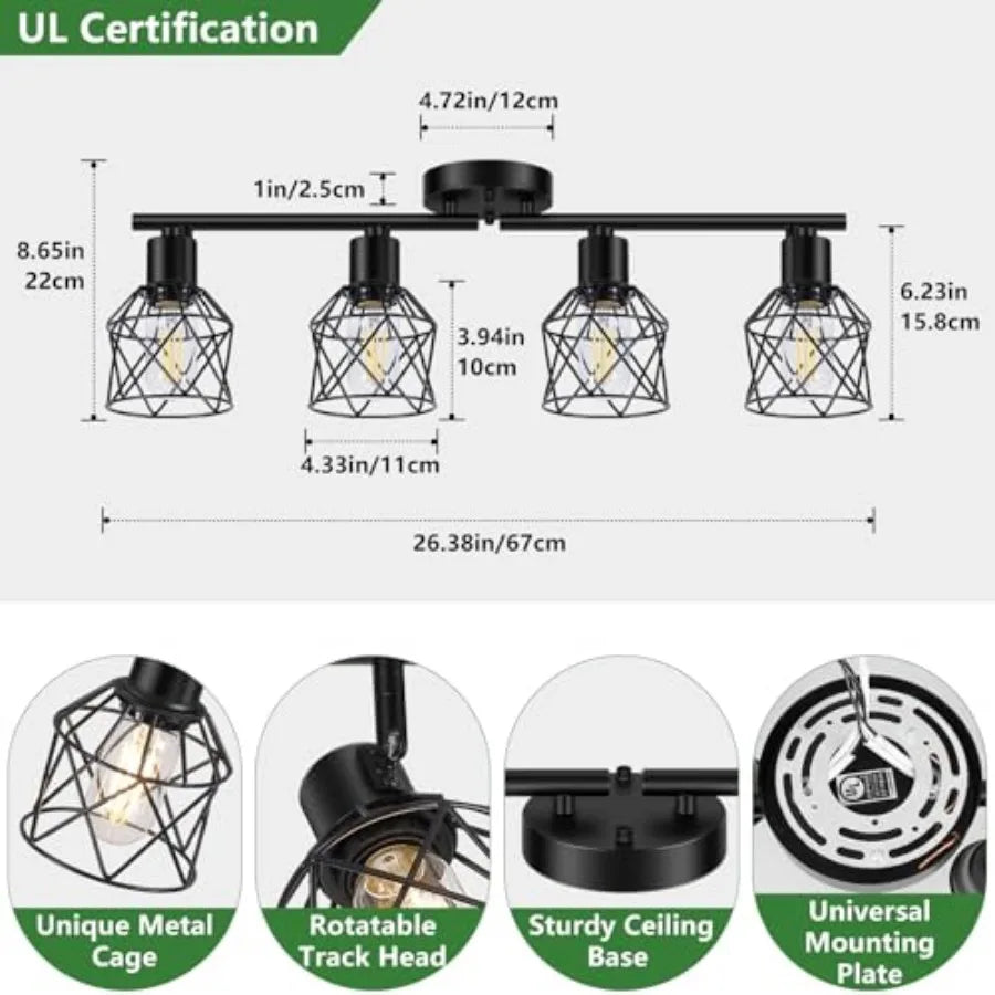 S Semi Flush Mount Ceiling Light Adjustable Multi-Directional Light Fixtures Rotatable Farmhouse Light Fixtures Mount with Meta