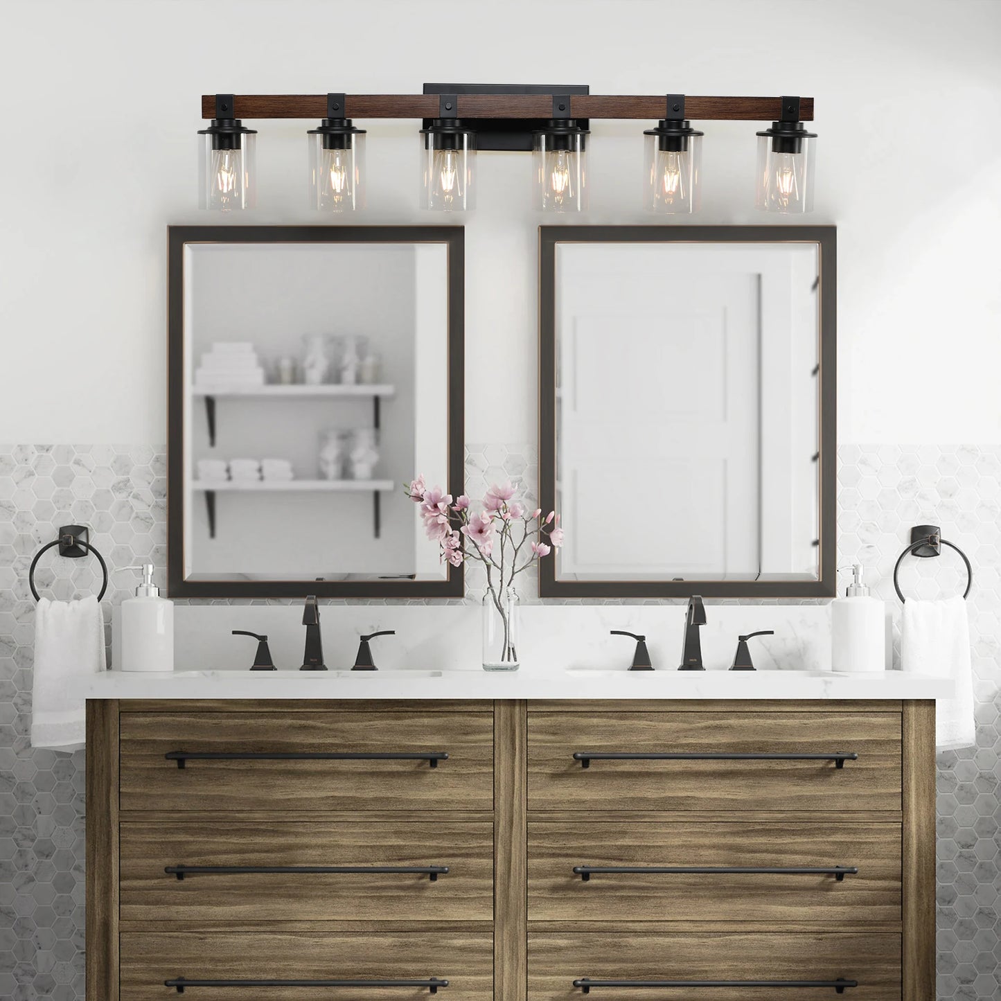 6-Lights Farmhouse Vanity Lights Fixture Rustic Bathroom Light Fixture Bathroom Sconce(Without Bulbs)