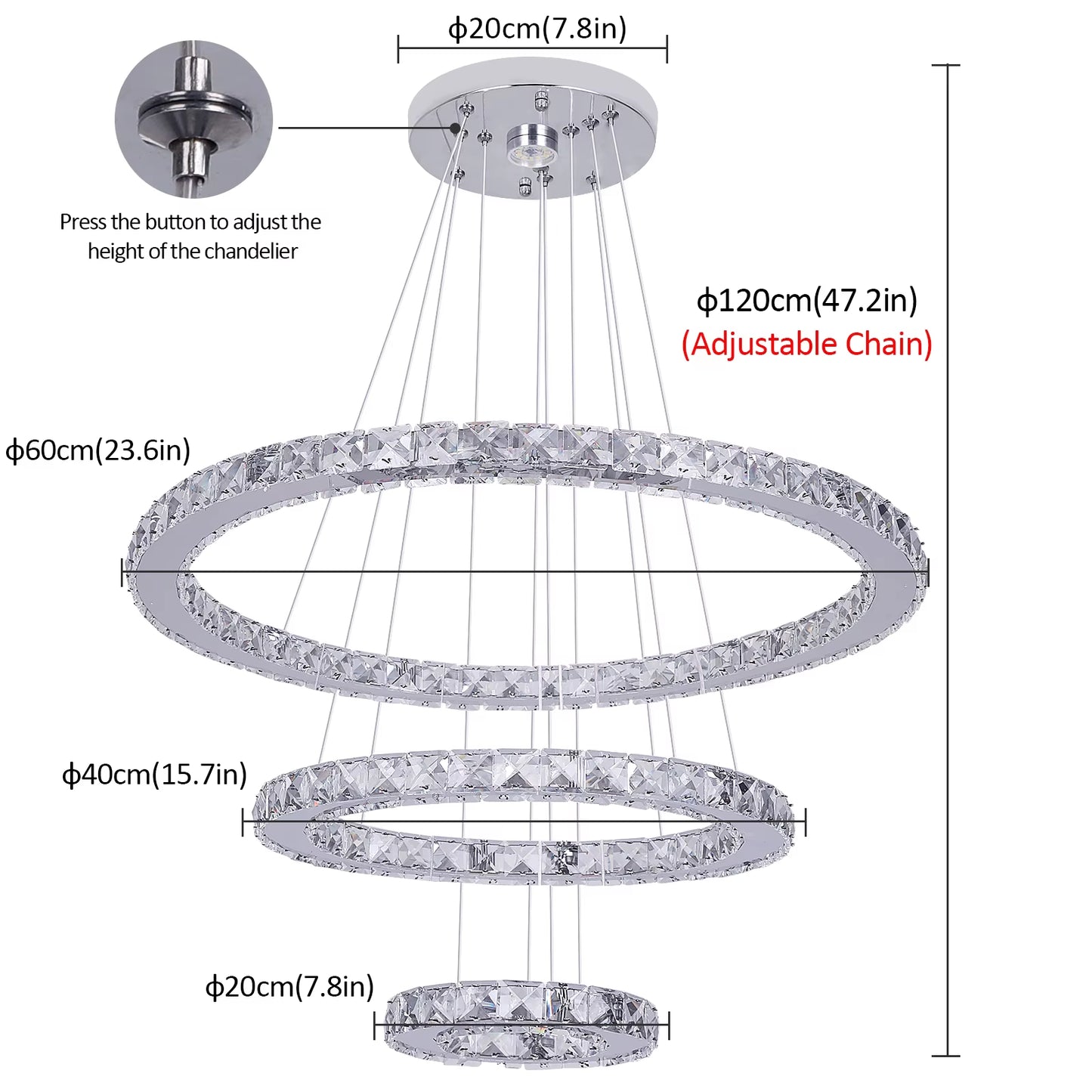 Crystal Ceiling Chandelier 3 Rings Hanging Chandelier in the Living Room Home Decoration Luxury Kitchen Light Led Lighting
