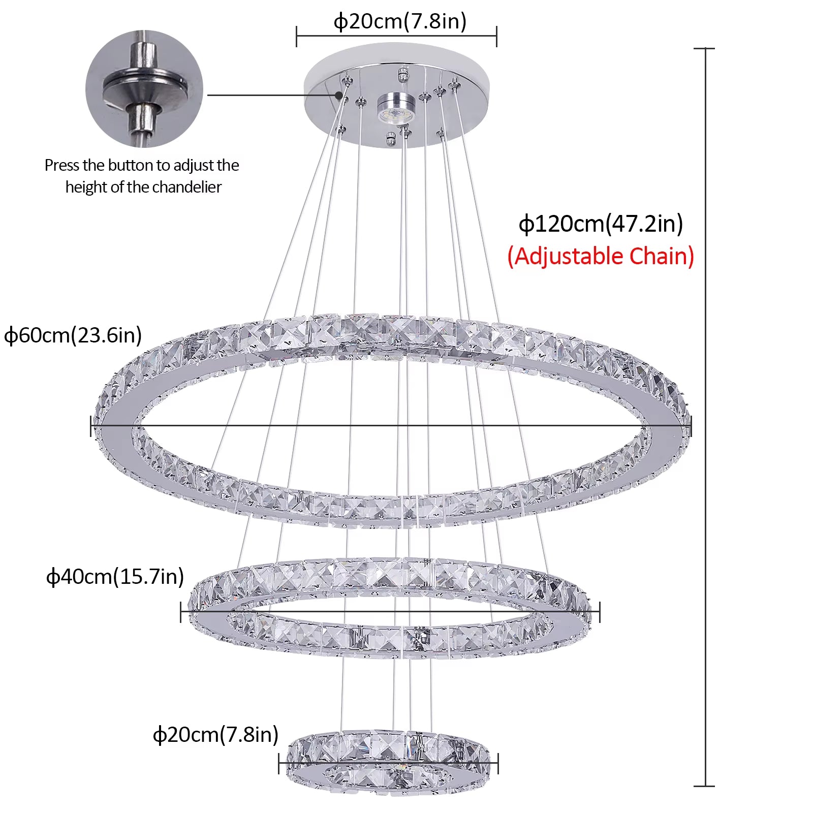 Crystal Ceiling Chandelier 3 Rings Hanging Chandelier in the Living Room Home Decoration Luxury Kitchen Light Led Lighting