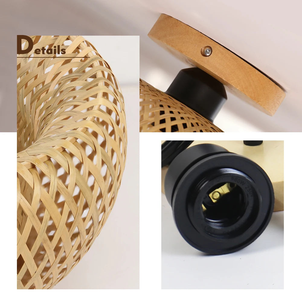 Retro Bamboo Woven Ceiling Light Aisle Restaurant Living Room Dining Room E27 Woven Lamps Home Decorative Fixtures Ceiling Lamp