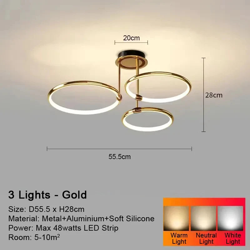 Luxury Ring LED Ceiling Lamp Modern Gold Villa Living Room Light Home Decor Bedroom Dining Room Pendant Light Kitchen Chandelier