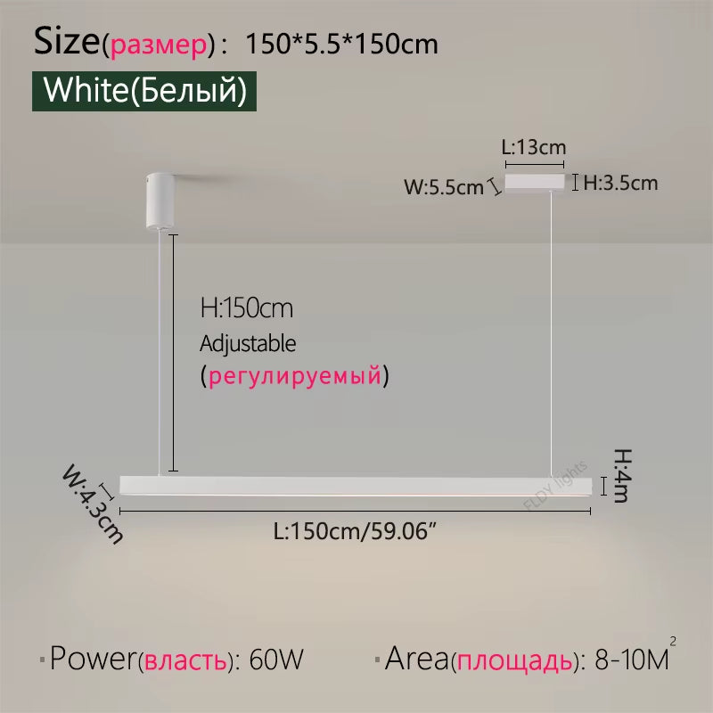 Modern LED Chandelier Black Kitchen Island Pendant Light Fixtures Linear Pendant Lighting with Dining Rooms Living Room