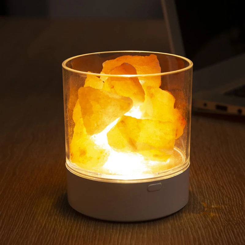 Crystal Natural Himalayan Salt Lamp Rechargeable Led Night Light Lava Table for Bedroom Bedside Lighting Fixture Christmas Decor