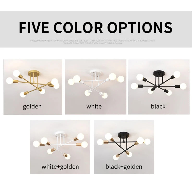 Retro Industrial Wrought Iron Material 6Heads LED Ceiling Lamp Home Luminaire Modern Living Room Light E27 Decoration Light