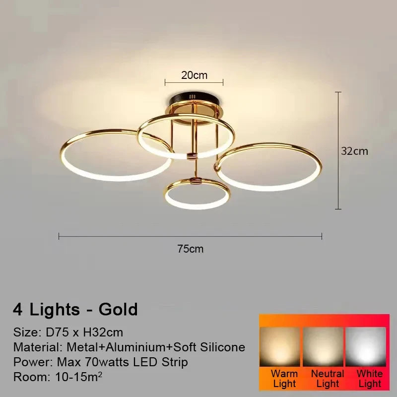 Luxury Ring LED Ceiling Lamp Modern Gold Villa Living Room Light Home Decor Bedroom Dining Room Pendant Light Kitchen Chandelier