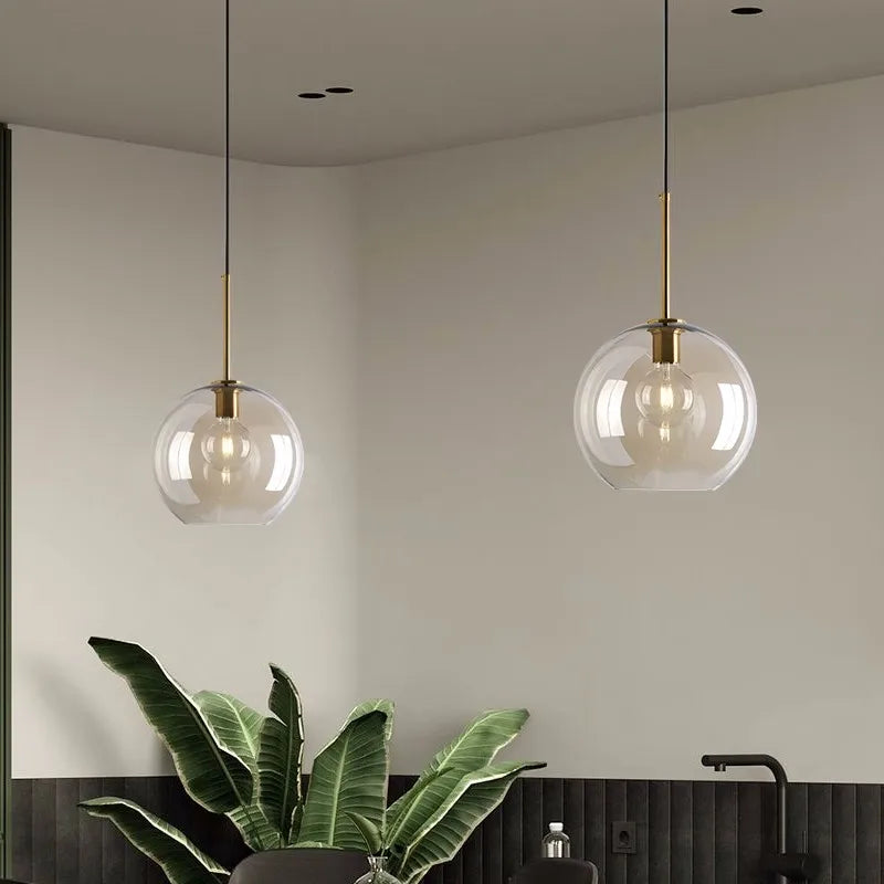 Modern Nordic Hanging Loft Glass Lustre Pendant Light Industrial Decor Lights Fixtures E27/E26 for Kitchen Restaurant Lamp