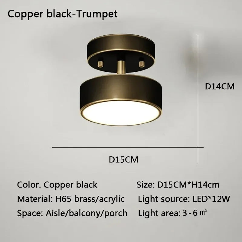 Modern LED Ceiling Light Copper Lamp for Bedroom Living Room Light Nordic round Gold Black Entryway Corridor Aisle Decor Fixture